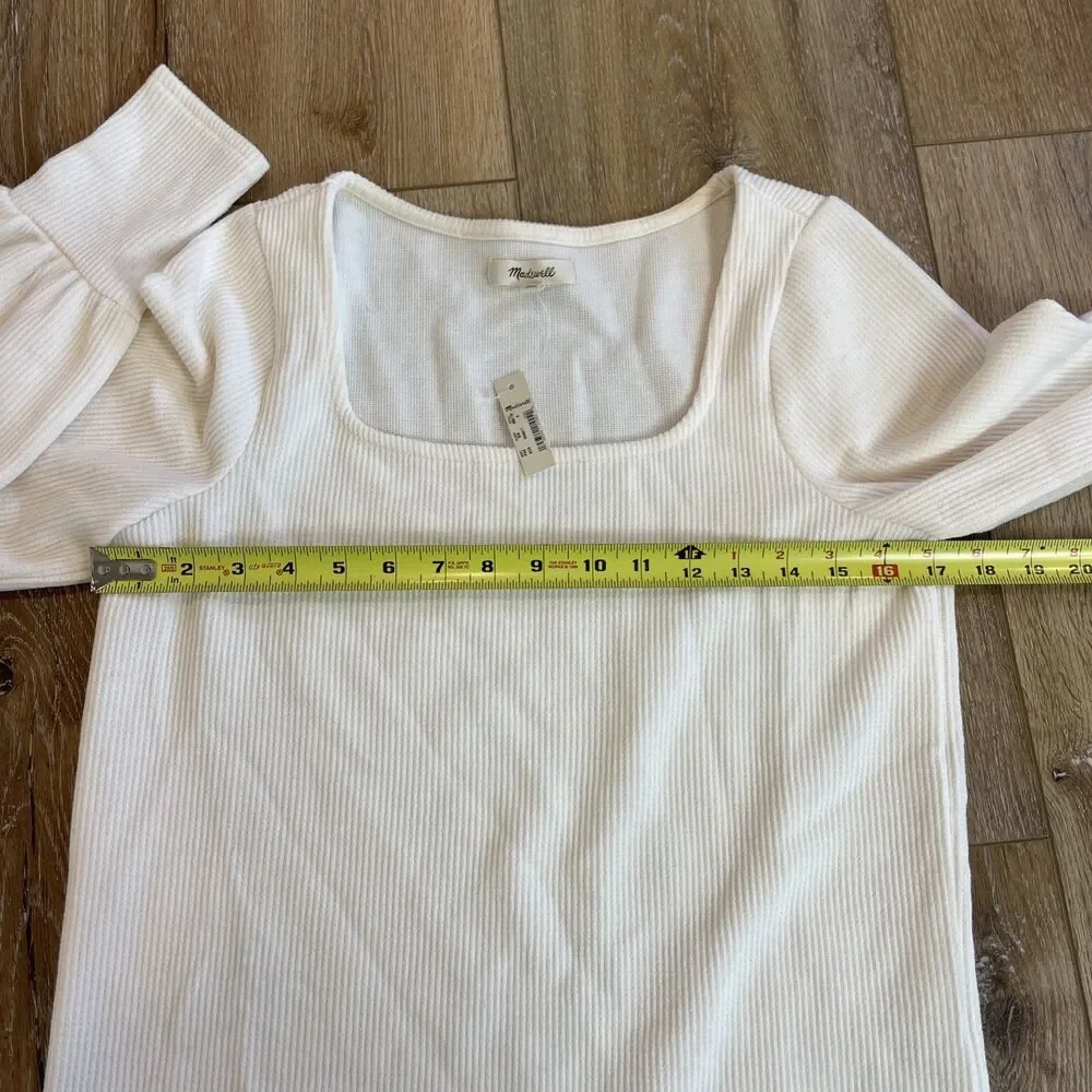 NWT Madewell Ribbed Square Neck Top Ivory Puff Sleeves Small Ottoman Sweater